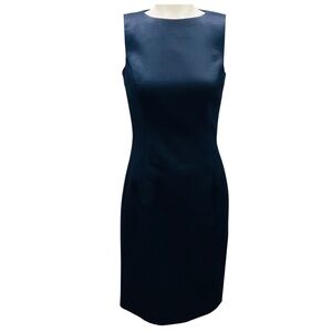 OSCAR DE LA RENTA NAVY BLUE SLEEVELESS SHEATH MIDI DRESS